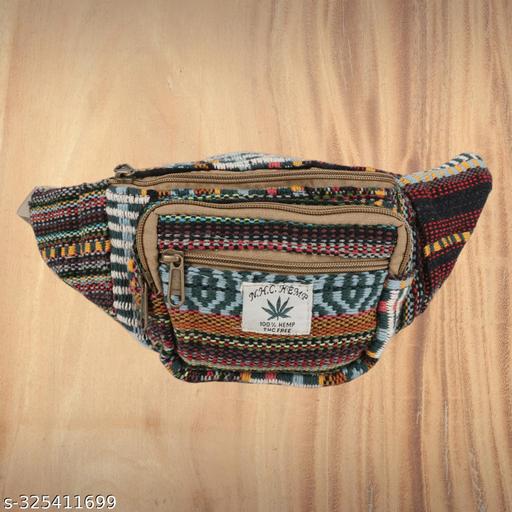 MYRIAD waist hemp bag Bohemian-Inspired Hemp Waist Pouch for Free Spirits Multi-Compartment Hemp Waist Pack: Stay Organized Size-(30 x 12 CM)
