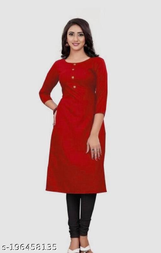 Cool&Classy Boat Neck Fornt Button Rayon Kurta(Red)
