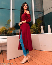 Trendy Attractive Stylish Solid Maroon Off-Shoulder Kurtis for Women (Latest Design for Festive Season 2026)