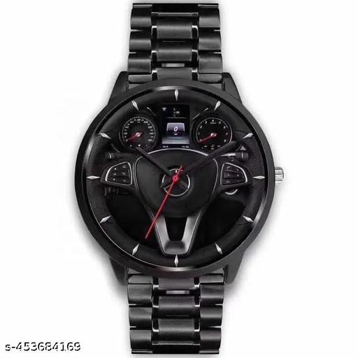 Amigos_   Luxury Unique Cool Sport Alloy Wheels Watch Custom Steering Car Rim Analog Watch For Men (Color May Vary),Dial-Multicolor, Band-Black