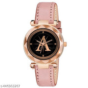 Skoal Analog Round Black Dial ALPHABET A Design Stylish Peach Leather Strap Classic Design Fancy Wrist Watch for Women and Girls, Pack of 1 - ALPHA-A-GEN-RG-PCH-L