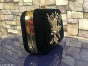 Candour Stylish & Trendy Embroidery Black Velvet Clutch