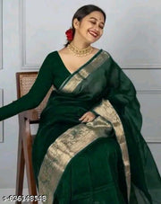 Banarasi Organza saree party wear (botal green color) Running Blouse piece