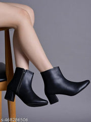 Shoetopia Smart Casual Zip Detailed Black Boots For Women & Girls