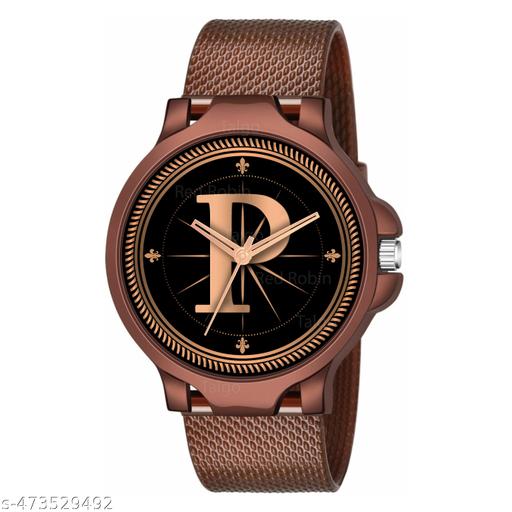 Prathshya Analog Round Black Dial ALPHABET P Design Stylish Brown PUn Strap Classic Design Fancy Wrist Watch for Men and Boys, Pack of 1 - ALPHA-P-3K-BRW-SFR