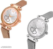 Analogue Heart Dial Magnetic Strap Analog Watch for Girl's and Women (Pack of 2)