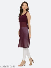 Shimao Women Solid Georgette Sleeveless Straight Kurti