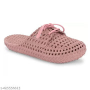 Monoction Elegant Women Woven Mesh Lace-Up Mule Slippers | Breathable Hollow-Out Casual Sandals | Lightweight Flexible Rubber Mules