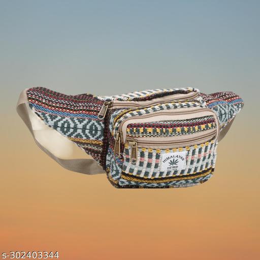 KRYSTAL Eco-Friendly Boho Hippie Style Hemp Fanny Pack Blue Hip Waist Bag for Hiking Running Jogging (Multicolour) Pack of 1