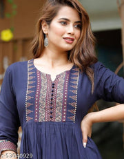 Women’s Fashion Rayon Kurti | Rayon Ethnic Wear for Stylish Look | Kurti for Festive & Casual Occasions | ( Navy Blue )