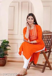 Aisha embroidery orange printed kurti