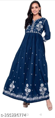 KGF Anarkali Kurti | Blue Embroidered Kurti | Anarkali Embroidery Kurti | Designer Anarkali Kurti | Ethnic Blue Kurti | Festive Wear Anarkali | Traditional Embroidered Kurti | Blue  Anarkali Dress | Embroidery Kurti for Women