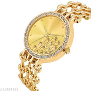 HRV Women Peacock Dial Chain Gold Watch