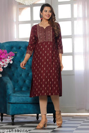 Kurti Womens | Rayon Kurti | A-line Kurti | ( Brown )
