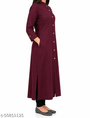 Trendy Attractive Traditional Women Purple Solid Daily Wear A-Line Kurtis With Mandarin Collar & Pocket (Latest Design for Festive Season 2026)