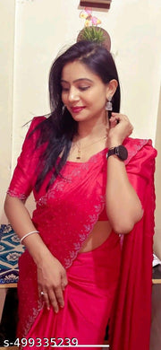 Trending New Satin Silk Saree With Beads And Stone Work Border Lace And Fancy Work Blouse