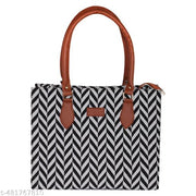 Black/White Color Large Canvas Kalamkari Tote Bag With Two Zipper Inner Pockets for Shopping, Office & Daily Use