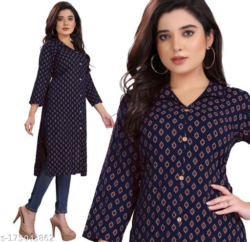 Rayon Printed Kutri - Straight Kurti.
