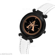 Talgo Analog Round Black Dial ALPHABET A Design Stylish White Leather Strap Classic Design Fancy Wrist Watch for Women and Girls, Pack of 1 - ALP-A-GEN-BK-WHT-L