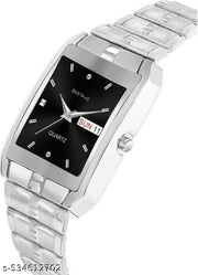 V&K Emporium.  Men's Silver rectangular wristwatch withe Date And Day.Stylish And Gorgeous.Looks.