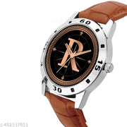 Natrix Analog Round Black Dial ALPHABET R Design Stylish Beige Leather Strap Classic Design Fancy Wrist Watch for Men and Boys, Pack of 1 - ALPHA-R-AVO-SIL-TAN-CRL