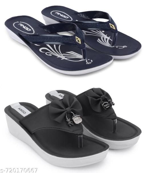 Ango Soft Footbed Sandals for Women Lightweight & Comfortable Daily Wear Fashion Sandals Pack of 2