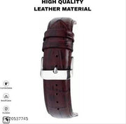 22 mm Genuine Leather Watch Strap  (Dark cherry)