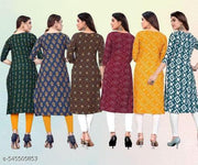 Women Printed Crepe Kurti (Combo Of 6)