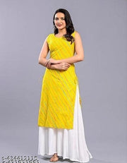 Vani apparels yellow leheriya sleeveless kurta