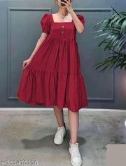 Women's "Rayon" Fashionable Flared "Stylish Kurti" (Maroon Dress)