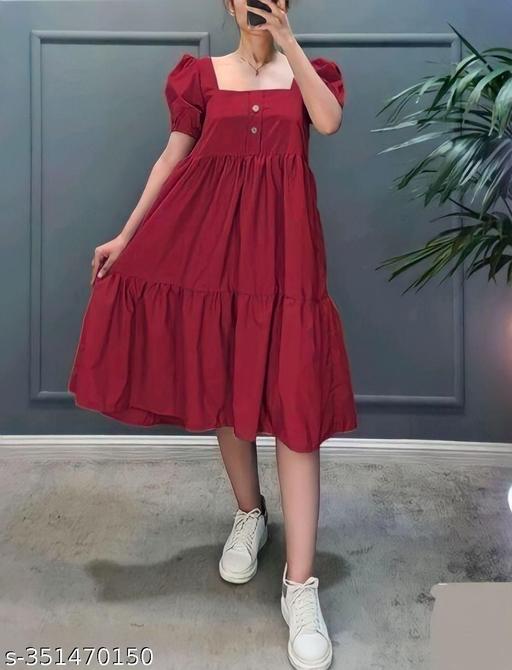 Women's "Rayon" Fashionable Flared "Stylish Kurti" (Maroon Dress)