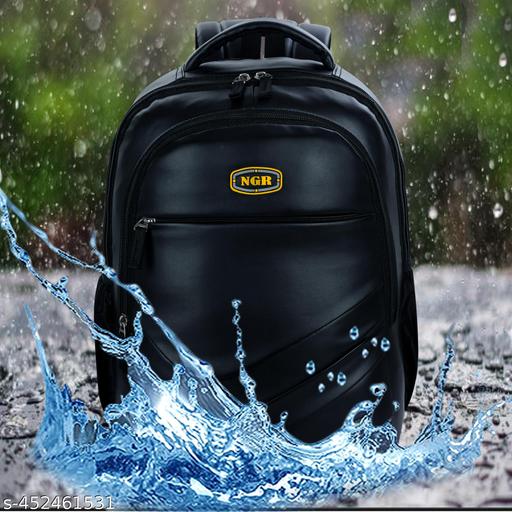 Size: M (15-30L) NGR fashion trending boy School Bag Black PU Leather Bagpack For Women 15.6" Laptop Backpacks For Men Office College & Travel