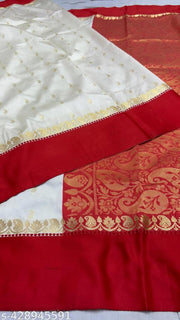 white-red Kanjiwaram silk sarees