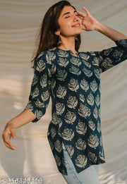 Women's Rayon Printed Sleeveless Kurti/half Sleveless/kurti/Printed Straight Fit Sleeveless Kurti