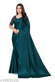 Satin Silk Teal sequinned Saree With blouse