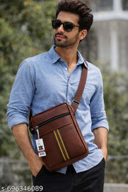 Men’s Brown PU Leather Sling Bag | Stylish Crossbody Bag for Men | Office, Travel & Daily Use Shoulder Bag