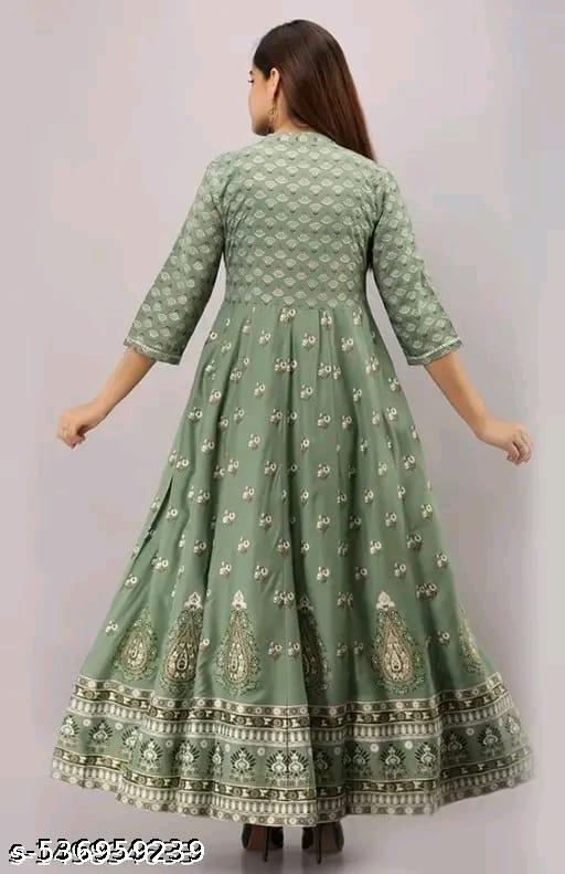 A Treading Beautiful Women Printed Blue anarkali kurti  Trendy Blue Floral Printed Rayon Flared Kurti – Perfect for Daily Wear, Three-Quarter Sleeves