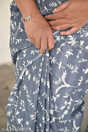 THE LIVING CRAFT Jaipuri Hand Block Printed Soft Cotton Mulmul Saree ,latest cotton mulmul saree,Sanganeri Cotton Malmal Saree, Bagru Cotton Saree, Batic / Batik Print Cotton saree In Super Fine 92*80 Fabric Quality With Attached Blouse Piece for Woman