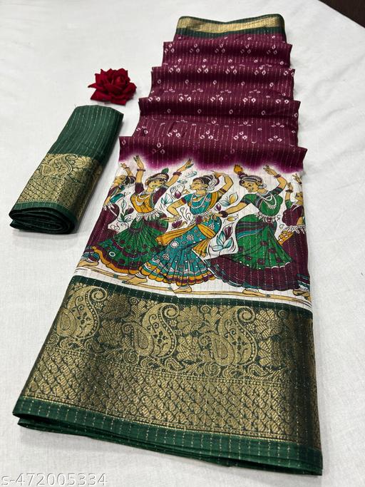 DOLA SILK SPARKLE ZARI  BANDHANI PRINT WITH JACQUARD BODAR