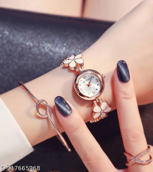 Flower Pattern Analogue Women's or Girls Watch (Rose Gold White)