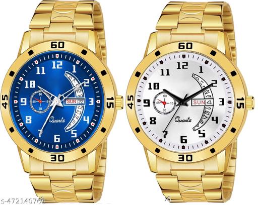 Day n Date Men Stylish Analog Latest Watches Combo - Set of 2 - GOLD-4-AND-GOLD-19