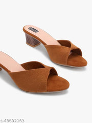 Taydol Women Fancy slip-on Block medium Heel Tan velvet woven design pvc sole open toe Sandal (33)