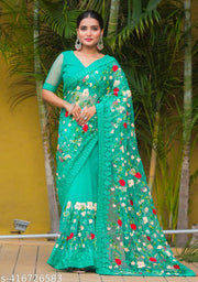 Gezrel Net Embroidery Work Saree For Woman