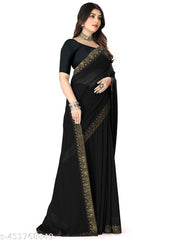 Rovilo  Women's Georgette Hot-Fix Daimod Woven Party Wedding Saree  Purple Color D416