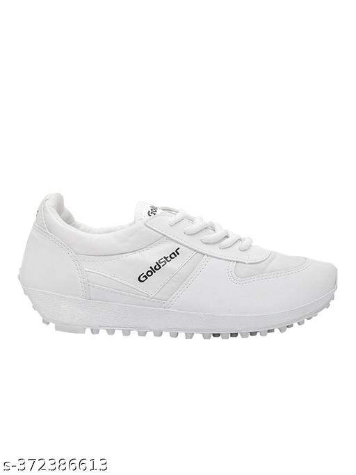 Stylish White Synthetic Solid Walking Shoes For Men