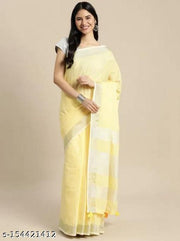 Linen Silver Zari Patta Saree With Lilen Blouse