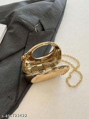 Luxury Metallic Acrylic Clutch Purse for Women | Crescent Moon Handbag with Gold Chain | Stylish Sling Bag, Evening Party Clutch, Wedding Purse Detachable Chain Strap Glossy Stylish Latest Ladies Girls Small Size Cute Wallet for Gift