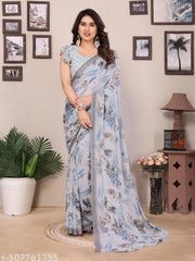 Daily Wear Bollywood Style Trendy Printed Saree For Women with Unstitch Blouse Piece