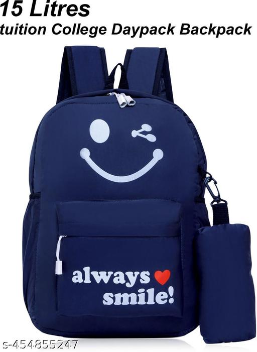 Casual Shoulder Cute Small Smile Printed Daytrip Women Backpack With Zip Pouch