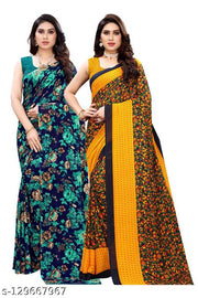 Women's Georgette Floral Printed Saree with Blouse Piece (Pack of 2)
